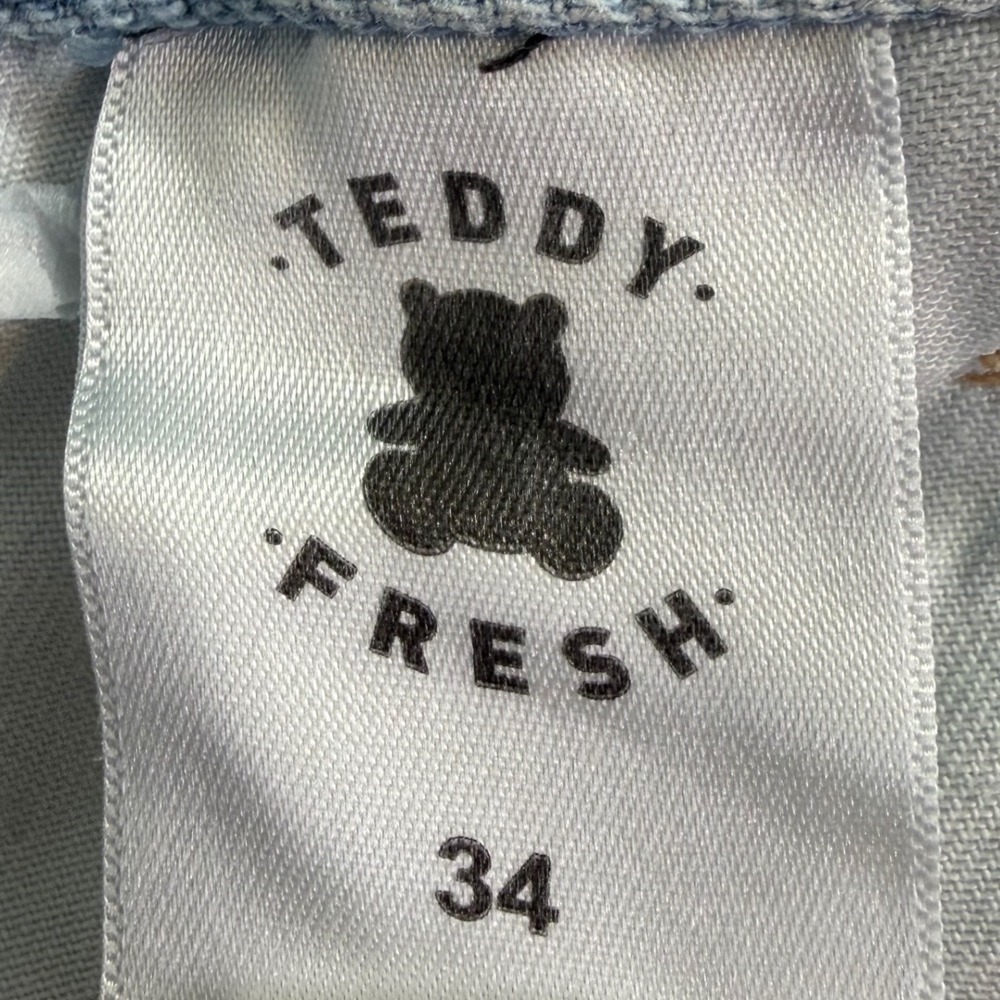 Teddy Fresh Mens Light Wash Denim Jeans Streetwear Y2K Graphics Funky Size 34 - Picture 7 of 11